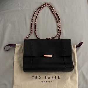 Ted Baker Black Leather Bag with Rose Gold Chain